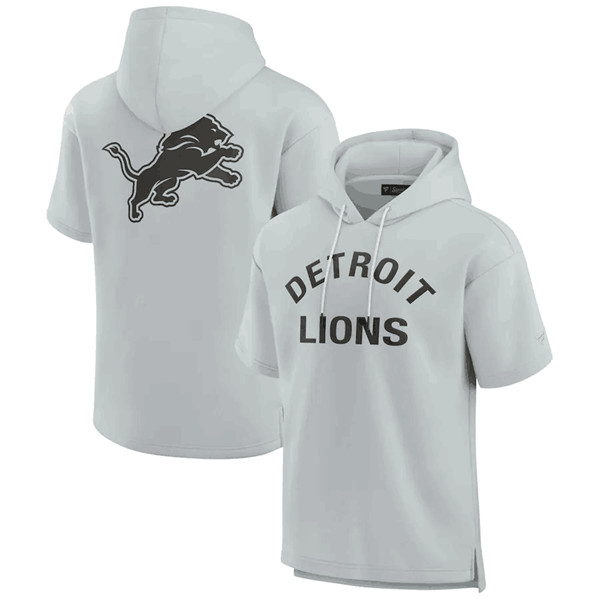 Men's Detroit Lions Gray Super Soft Fleece Short Sleeve Hoodie